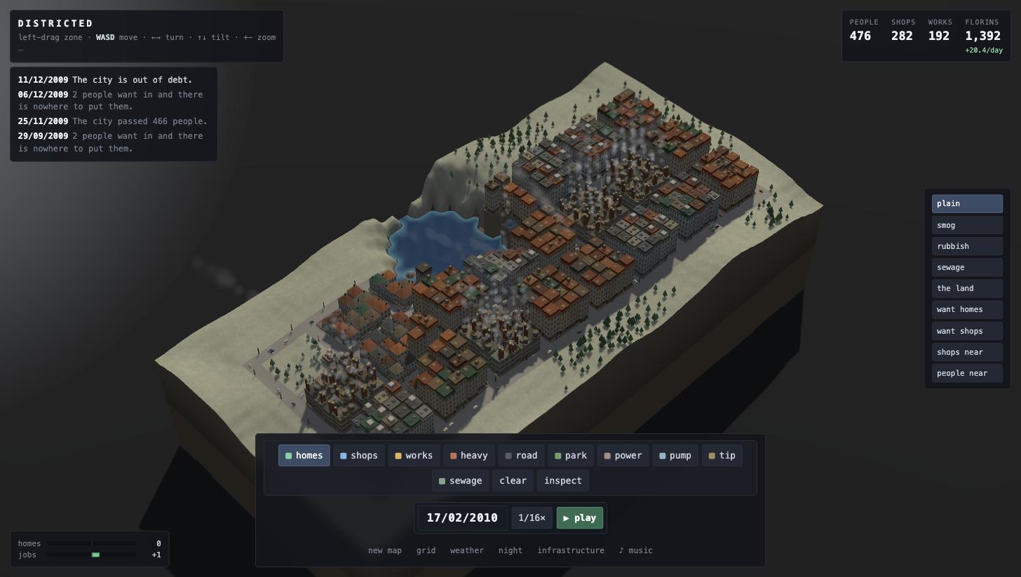 The same city in the web client, rendered in 3D.